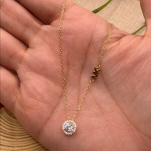 Elegant Gold Necklace with Crystal Pendant 925 MK 18 inches